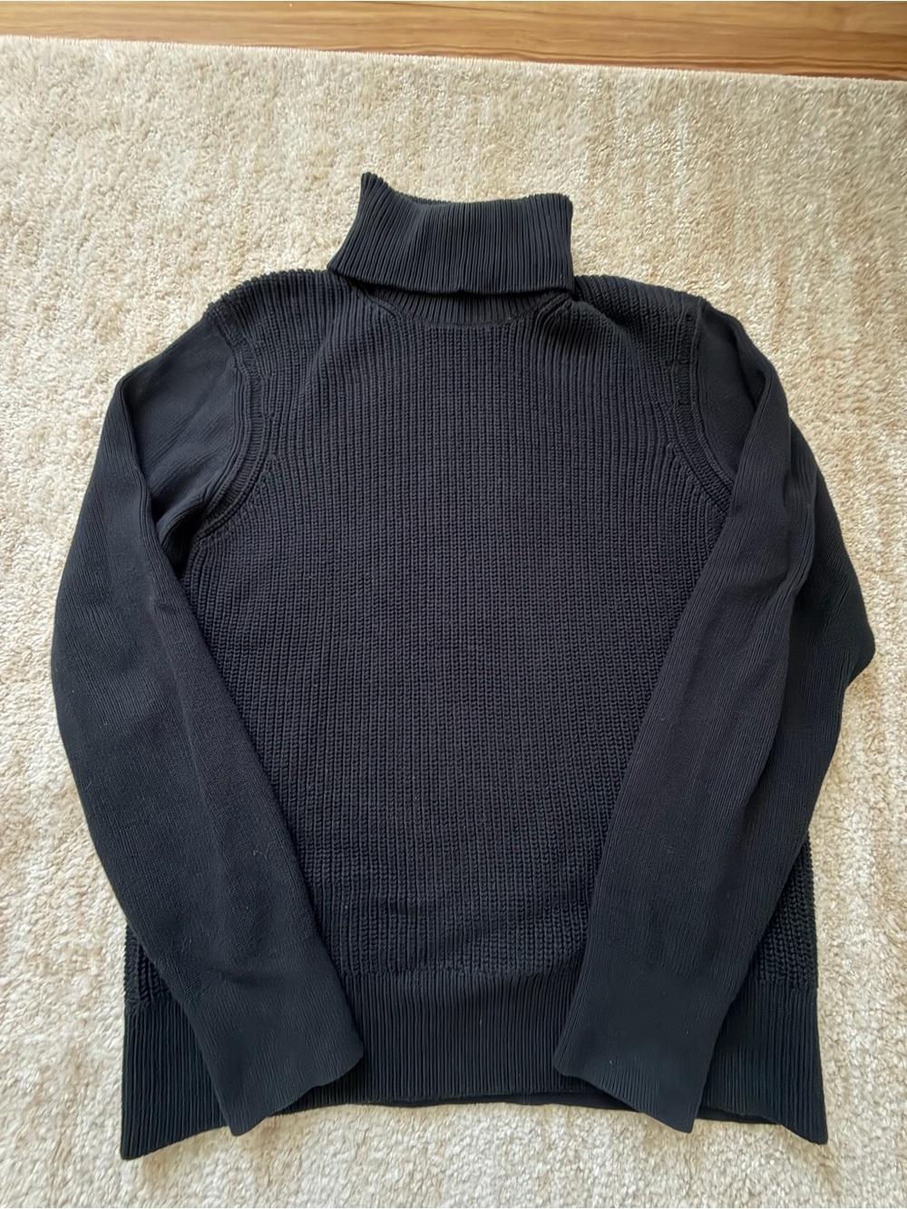 All Saints Black Turtleneck Ribbed Knit Sweater, 100% Cotton, Medium